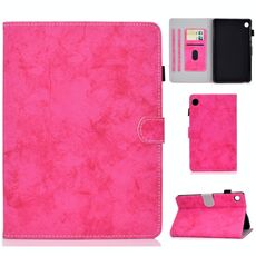 Per Huawei MatePad T8 Custodia protettiva in pelle per tablet PC con struttura in tessuto effetto marmo con staffa e slot per scheda e slot per penna e striscia antiscivolo (rosa rossa)