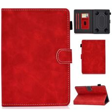 Per tablet PC da 8 pollici Custodia universale in pelle di vacchetta con struttura a ribaltamento orizzontale con supporto, slot per schede e slot per penna (rosso)