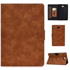 Per Samsung Galaxy Tab A 10.1 (2016) T580 / T585 Custodia in pelle con vibrazione orizzontale con struttura in pelle bovina con supporto e slot per schede e funzione di sospensione / sveglia (marrone)