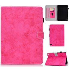 Per Amazon Kindle Fire HD 8 (2020) Custodia protettiva in pelle per tablet PC con struttura in tessuto effetto marmo con staffa e slot per schede e slot per penna, striscia antiscivolo e funzione di sveglia / sonno (rosa rossa)