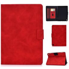 Per Kindle Fire HD8 (2020) Custodia in pelle a vibrazione orizzontale con struttura in pelle bovina con supporto e slot per schede e funzione di sospensione / sveglia (rosso)