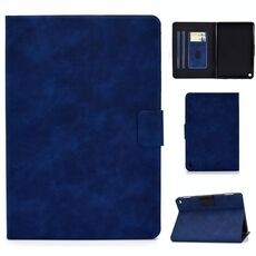 Per Kindle Fire HD8 (2020) Custodia in pelle a vibrazione orizzontale con struttura in pelle bovina con supporto e slot per schede e funzione di sospensione / sveglia (blu)
