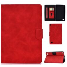 Per Kindle Fire 7 2015/2017/2019 Custodia in pelle a vibrazione orizzontale con struttura in pelle bovina con supporto e slot per schede e funzione sleep / wake-up (rosso)