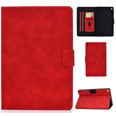 Per Kindle Fire HD8 2016/2017 Custodia in pelle a vibrazione orizzontale con struttura in pelle bovina con supporto e slot per schede e funzione sleep / wake-up (rosso)