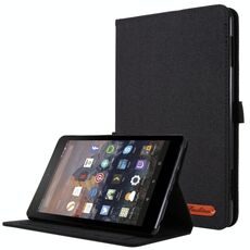 Per Amazon Fire HD 8 (2020) Custodia protettiva in TPU con vibrazione orizzontale + tessuto in pelle PU con slot per schede e supporto (nero)