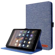 Per Amazon Fire HD 8 (2020) Custodia protettiva in TPU con vibrazione orizzontale + tessuto in pelle PU con slot per schede e supporto (blu scuro)