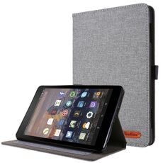 Per Amazon Fire HD 8 (2020) Custodia protettiva in TPU con vibrazione orizzontale + tessuto in pelle PU con slot per schede e supporto (grigio)