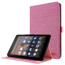 Per Amazon Fire HD 8 (2020) Custodia protettiva in TPU con vibrazione orizzontale + tessuto in pelle PU con slot per schede e supporto (rosa rossa)