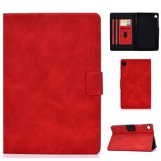 Per Huawei MatePad T8 Custodia in pelle a vibrazione orizzontale con struttura in pelle bovina con supporto e slot per schede e funzione sleep / wake-up (rosso)
