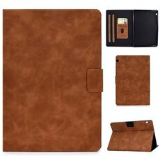 Per Huawei MediaPad T5 Custodia in pelle a vibrazione orizzontale con struttura in pelle bovina con supporto e slot per schede (marrone)