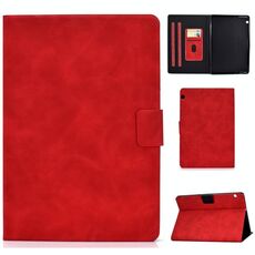 Per Huawei MediaPad T5 Custodia in pelle a vibrazione orizzontale con struttura in pelle bovina con supporto e slot per schede (rosso)