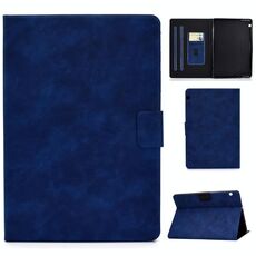 Per Huawei MediaPad T5 Custodia in pelle a vibrazione orizzontale con struttura in pelle bovina con supporto e slot per schede (blu)