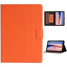 Per Huawei MediaPad T5 Custodia in pelle a vibrazione orizzontale in tinta unita con slot per schede e supporto (arancione)