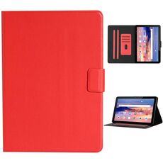 Per Huawei MediaPad T5 Custodia in pelle a vibrazione orizzontale in tinta unita con slot per schede e supporto (rosso)