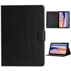Per Huawei MediaPad T5 Custodia in pelle a vibrazione orizzontale in tinta unita con slot per schede e supporto (nero)