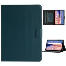 Per Huawei MediaPad T5 Custodia in pelle a vibrazione orizzontale in tinta unita con slot per schede e supporto (verde scuro)