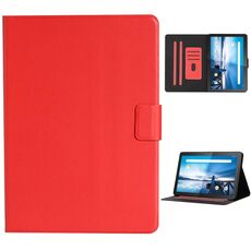 Per Lenovo Tab M10 Custodia in pelle con apertura orizzontale in tinta unita con slot per schede e supporto (rosso)