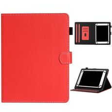 Per custodia universale in pelle a vibrazione orizzontale tinta unita da 10 pollici con slot per schede e supporto e slot per penna (rosso)
