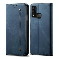 Per Vivo Y50 Custodia in pelle a vibrazione orizzontale stile casual con texture denim con supporto, slot per schede e portafoglio (blu)