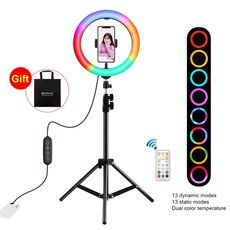Pulluz 10.2 pollici 26cm Marquee LED RGBWW Selfie Beauty Light + 1.1m Treppiede Mount 168 LED Temperatura Dual-Color Temperatura ANELLO Dimmerabile Vlogging Photography Video Lights With Cold Shoe Treppiede Treppiede Testa e telecomando e morsetto telefon