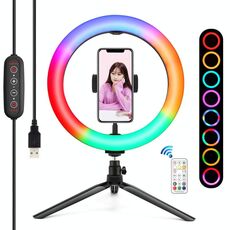 Pulluz 10.2 pollici 26cm Marquee LED RGBWW Selfie Beauty Light + Desktop Tripod Mount 168 LED Temperatura Dual-Color Temperatura Anello Dimmerabile Vlogging Photography Video Lights With Cold Shoe Treppiede Ball Ball & Remote Control & Telefono Morsetto (