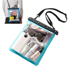 Borsa impermeabile trasparente multiuso a spalla singola da 2 pezzi per piccoli oggetti per telefoni cellulari (blu lago)