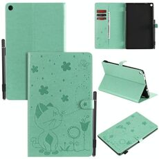 Per Amazon Kindle Fire HD 10 (2015) / (2017) Cat Bee Embossing Pattern Tavolo antiurto Custodia protettiva in pelle con vibrazione orizzontale per PC con slot per schede e portafoglio e slot per penna e funzione sleep / wake-up (verde)