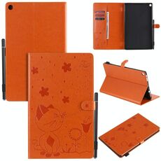 Per Amazon Kindle Fire HD 10 (2015) / (2017) Cat Bee Embossing Pattern Tavolo antiurto Custodia protettiva in pelle con flip orizzontale per PC con slot per schede e portafoglio e slot per penna e funzione sleep / wake-up (arancione)