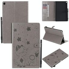Per Amazon Kindle Fire HD 10 (2015) / (2017) Cat Bee Embossing Pattern Tavolo antiurto Custodia protettiva in pelle con vibrazione orizzontale per PC con slot per schede e portafoglio e slot per penna e funzione sleep / wake-up (grigio)