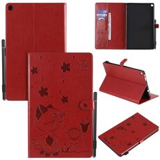Per Amazon Kindle Fire HD 10 (2015) / (2017) Cat Bee Embossing Pattern Tavolo antiurto Custodia protettiva in pelle con vibrazione orizzontale per PC con slot per schede e portafoglio e slot per penna e funzione Sleep / Wake-up (rosso)