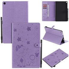 Per Amazon Kindle Fire HD 10 (2015) / (2017) Cat Bee Embossing Pattern Tavolo antiurto Custodia protettiva in pelle con vibrazione orizzontale per PC con slot per schede e portafoglio e slot per penna e funzione Sleep / Wake-up (Viola)
