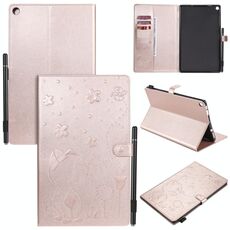 Per Amazon Kindle Fire HD 10 (2015) / (2017) Cat Bee Embossing Pattern Tavolo antiurto Custodia protettiva in pelle con flip orizzontale per PC con slot per schede e portafoglio e slot per penna e funzione sleep / wake-up (oro rosa)