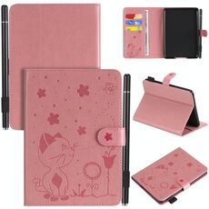 Per Amazon Kindle Paperwhite 4 (2018) / 3/2/1 Cat Bee Goffratura Modello da tavolo antiurto Custodia protettiva in pelle con vibrazione orizzontale per PC con slot per schede e portafoglio e slot per penna e funzione sleep / wake-up (rosa)