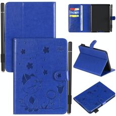 Per Amazon Kindle Paperwhite 4 (2018) / 3/2/1 Cat Bee Embossing Pattern Tavolo antiurto Custodia protettiva in pelle con flip orizzontale per PC con slot per schede e portafoglio e slot per penna e funzione sleep / wake-up (blu)