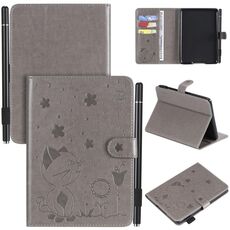 Per Amazon Kindle Paperwhite 4 (2018) / 3/2/1 Cat Bee Embossing Pattern Tavolo antiurto Custodia protettiva in pelle con flip orizzontale per PC con slot per schede e portafoglio e slot per penna e funzione Sleep / Wake-up (grigio)