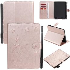 Per Amazon Kindle Paperwhite 4 (2018) / 3/2/1 Cat Bee Goffratura Modello da tavolo antiurto Custodia protettiva in pelle con vibrazione orizzontale per PC con slot per schede e portafoglio e slot per penna e funzione sleep / wake-up (oro rosa)