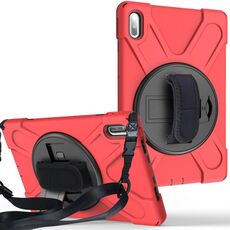 Per Huawei Matepad Custodia protettiva in silicone colorato antiurto da 10,4 pollici + PC con supporto e tracolla, tracolla e slot per penna (rosso)