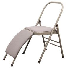 Sedia ausiliaria yoga pieghevole multifunzionale tipo coach, doppia trave + supporto lombare (grigio)