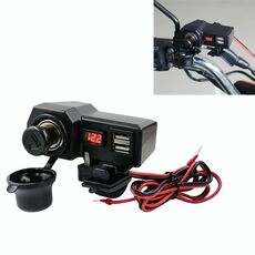 CS-1072B1 Caricatore doppio USB per moto + voltmetro con accendisigari e mozziconi di sigaretta (nero)