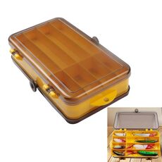 Scatola porta esche da esterno portatile Scatola portaoggetti a doppia faccia in plastica trasparente, dimensioni: 18 x 10 x 5 cm (giallo + grigio)
