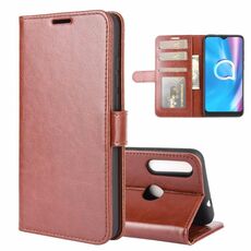 Per Alcatel 1SE 2020 R64 Custodia protettiva a vibrazione orizzontale singola con supporto e slot per schede, portafoglio e cornice per foto (marrone)