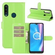 Per Alcatel 1SE 2020 Custodia protettiva a vibrazione orizzontale con struttura litchi con supporto e slot per schede e portafoglio (verde)