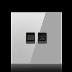 Pannello interruttori rotondo in vetro temperato a LED da 86 mm, vetro rotondo grigio, stile: presa telefono-computer
