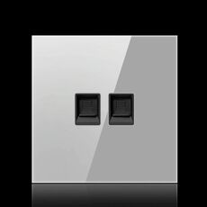 Pannello interruttori a LED rotondo in vetro temperato da 86 mm, vetro rotondo grigio, stile: doppia presa per computer