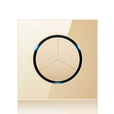 Pannello interruttori rotondo in vetro temperato a LED da 86 mm, vetro rotondo dorato, stile: tre controlli doppi aperti