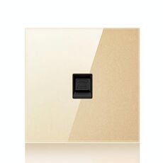 Pannello interruttori a LED rotondo in vetro temperato da 86 mm, vetro rotondo dorato, stile: presa telefonica