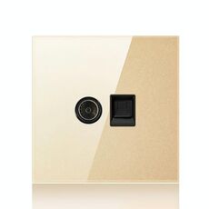 Pannello interruttori a LED rotondo in vetro temperato da 86 mm, vetro rotondo dorato, stile: presa telefono-TV