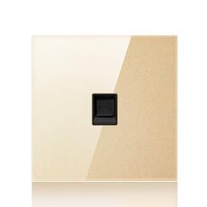 Pannello interruttori rotondo in vetro temperato a LED da 86 mm, vetro rotondo dorato, stile: presa per computer