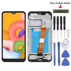 Schermo LCD OEM (cavo flessibile largo) per digitalizzatore Samsung Galaxy A01 assemblaggio completo con cornice (nero)