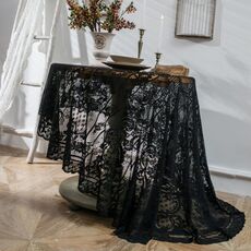 Tovaglia rotonda in pizzo, tovaglia, retro, tavolo da pranzo, tavolino, tovaglia, dimensioni: 150 cm (nero)